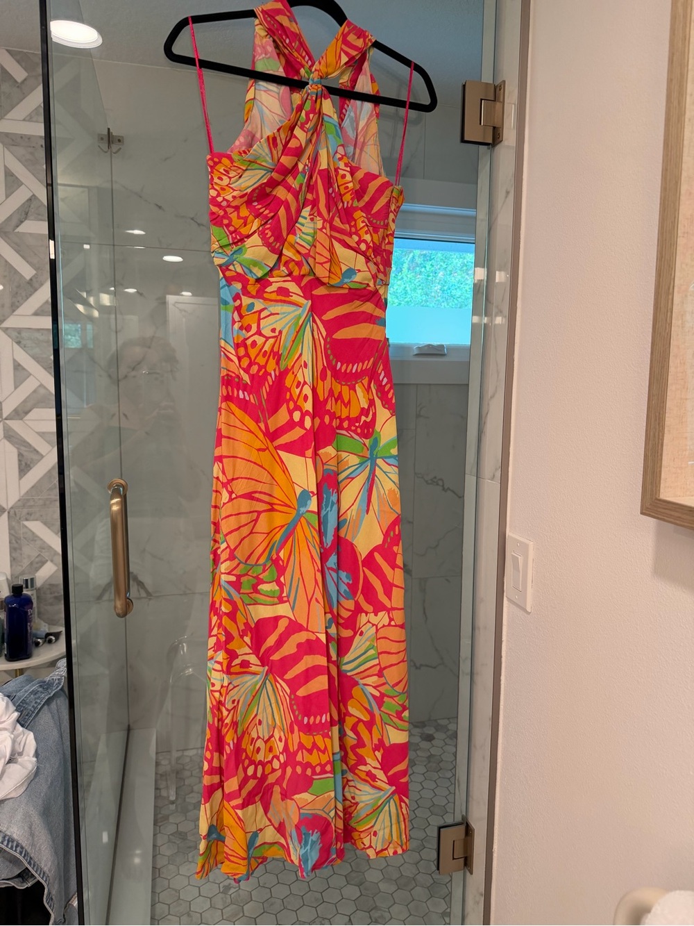 Tropical Twist Halter Maxi Dress in Pink